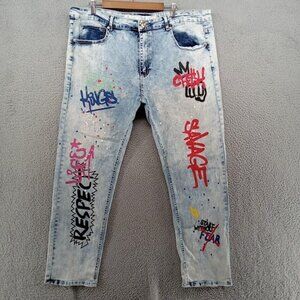 Argonaut Nation Jeans‎ Mens 42x32 Blue Light Wash Painted Graffiti Baggy Y2K